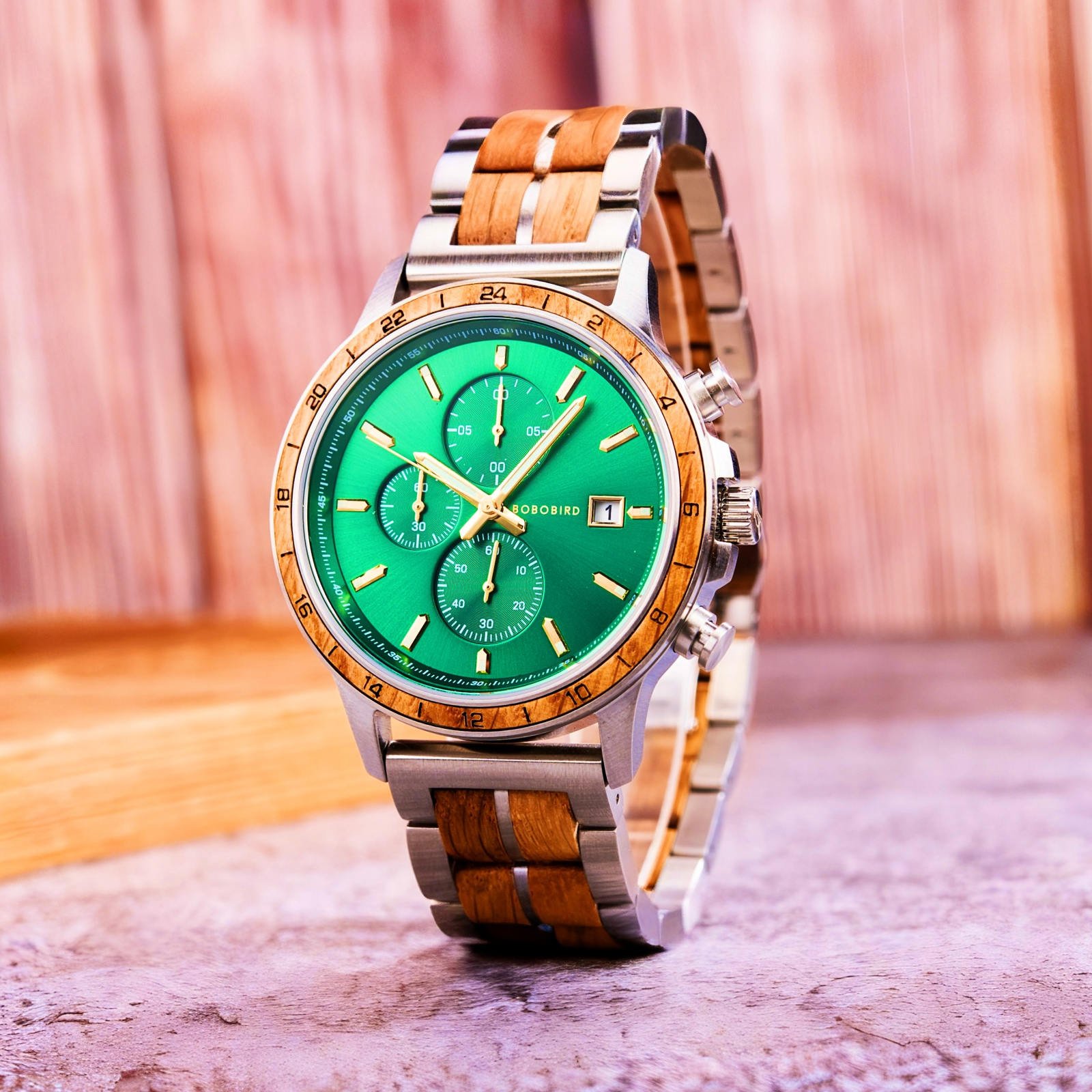Whiskey Barrel Wood Watch American Oak Wood Handmade Classic Green
