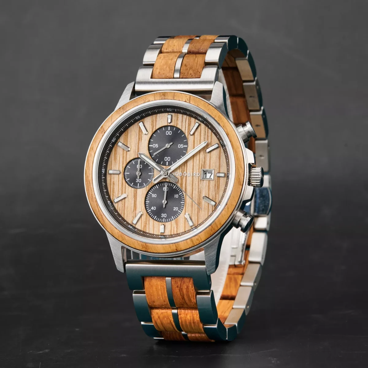 BOBO BIRD Wooden Watches for Men Canopy Whiskey Barrel Wood Steel